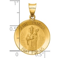 14K Yellow Gold Polished and Satin Hollow St Patrick Medal Round Pendant view 3