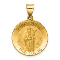 14K Yellow Gold Polished and Satin Hollow St Patrick Medal Round Pendant view 1