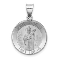 14K White Gold Polished and Satin Hollow St Patrick Medal Round Pendant view 1