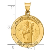 14K Yellow Gold Polished and Satin Hollow Large St Patrick Medal Round Pendant view 3