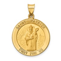14K Yellow Gold Polished and Satin Hollow Large St Patrick Medal Round Pendant view 1