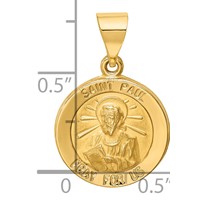 14K Yellow Gold Polished and Satin Hollow St Paul Medal Round Pendant view 3