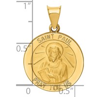 14K Yellow Gold Polished and Satin Hollow St Paul Medal Round Pendant view 3