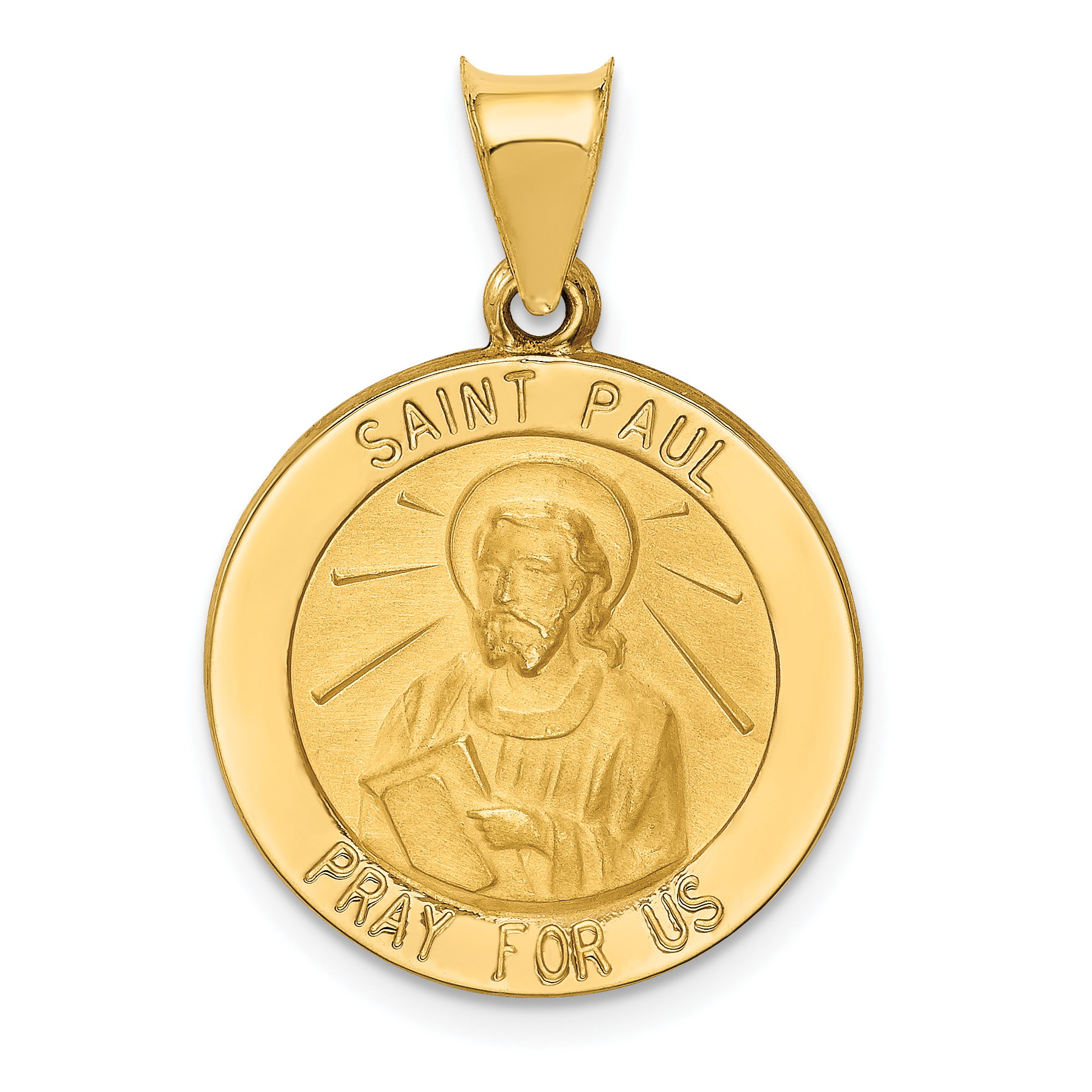 14k Polished and Satin St Paul Medal Hollow Pendant (XR1377)