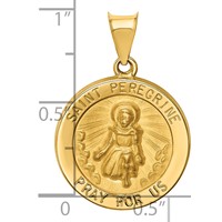 14K Yellow Gold Polished and Satin Hollow St Peregrine Medal Round Pendant view 3