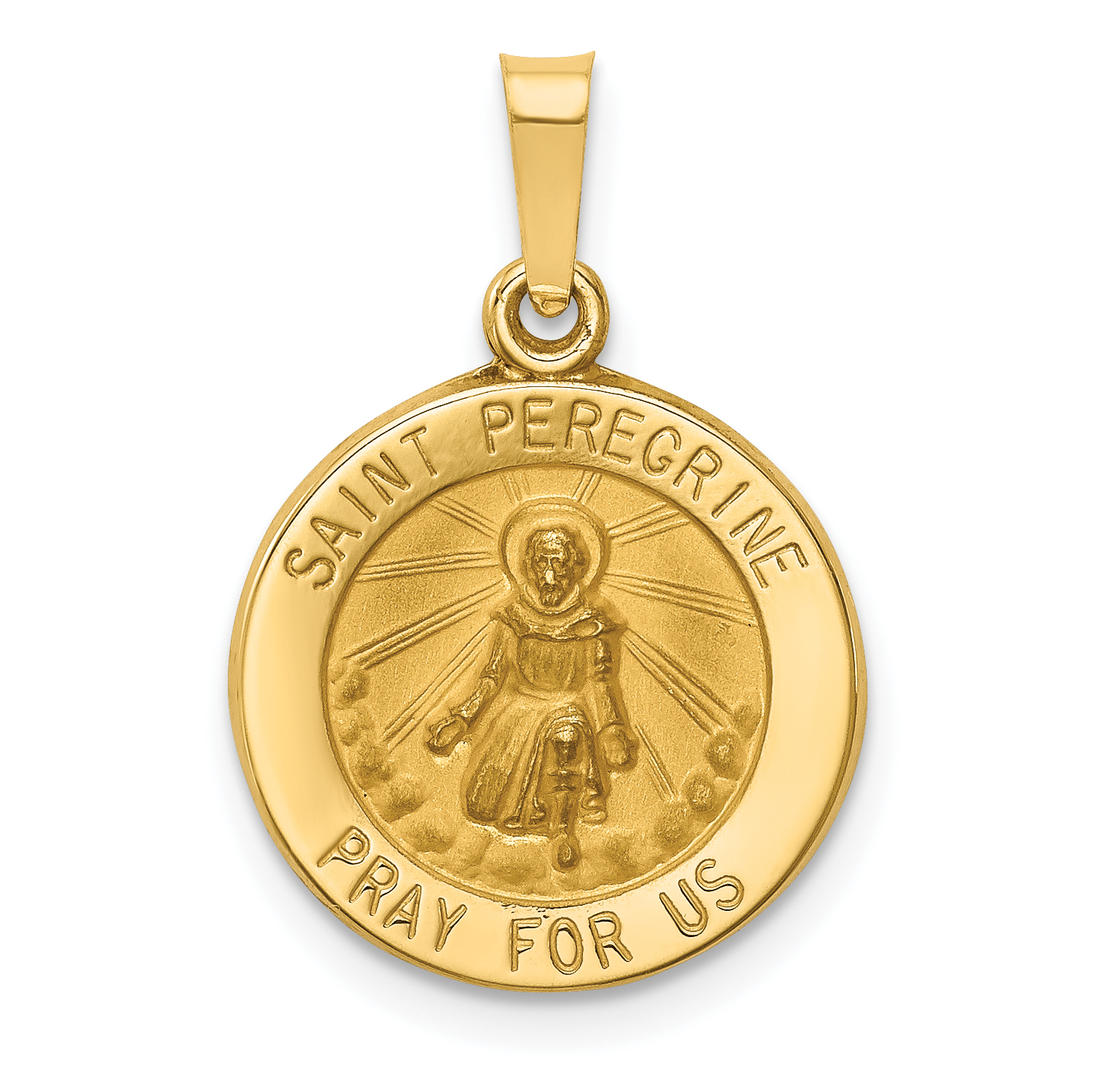 14k Polished and Satin St Peregrine Medal Hollow Pendant (XR1379)