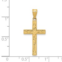 14K Yellow Gold Etched Floral Cross Pendant view 3