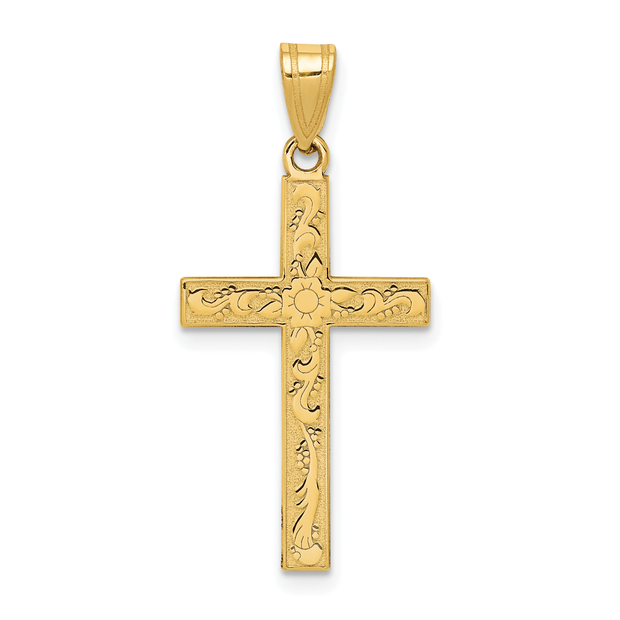14k Etched Floral Cross Pendant (XR138)