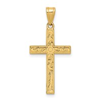 14K Yellow Gold Etched Floral Cross Pendant view 1
