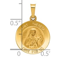14K Yellow Gold Polished and Satin Hollow St Theresa Medal Round Pendant view 3