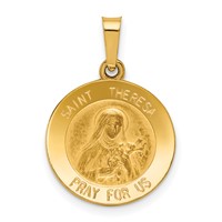 14K Yellow Gold Polished and Satin Hollow St Theresa Medal Round Pendant view 1