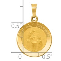 14K Yellow Gold Polished and Satin Hollow First Holy Communion Medal Round Pendant view 3