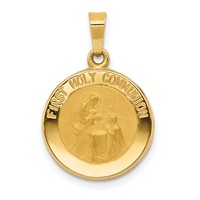14K Yellow Gold Polished and Satin Hollow First Holy Communion Medal Round Pendant view 1