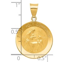 14K Yellow Gold Polished and Satin Hollow First Holy Communion Medal Round Pendant view 3