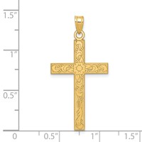 14K Yellow Gold Etched Floral Cross Pendant view 3