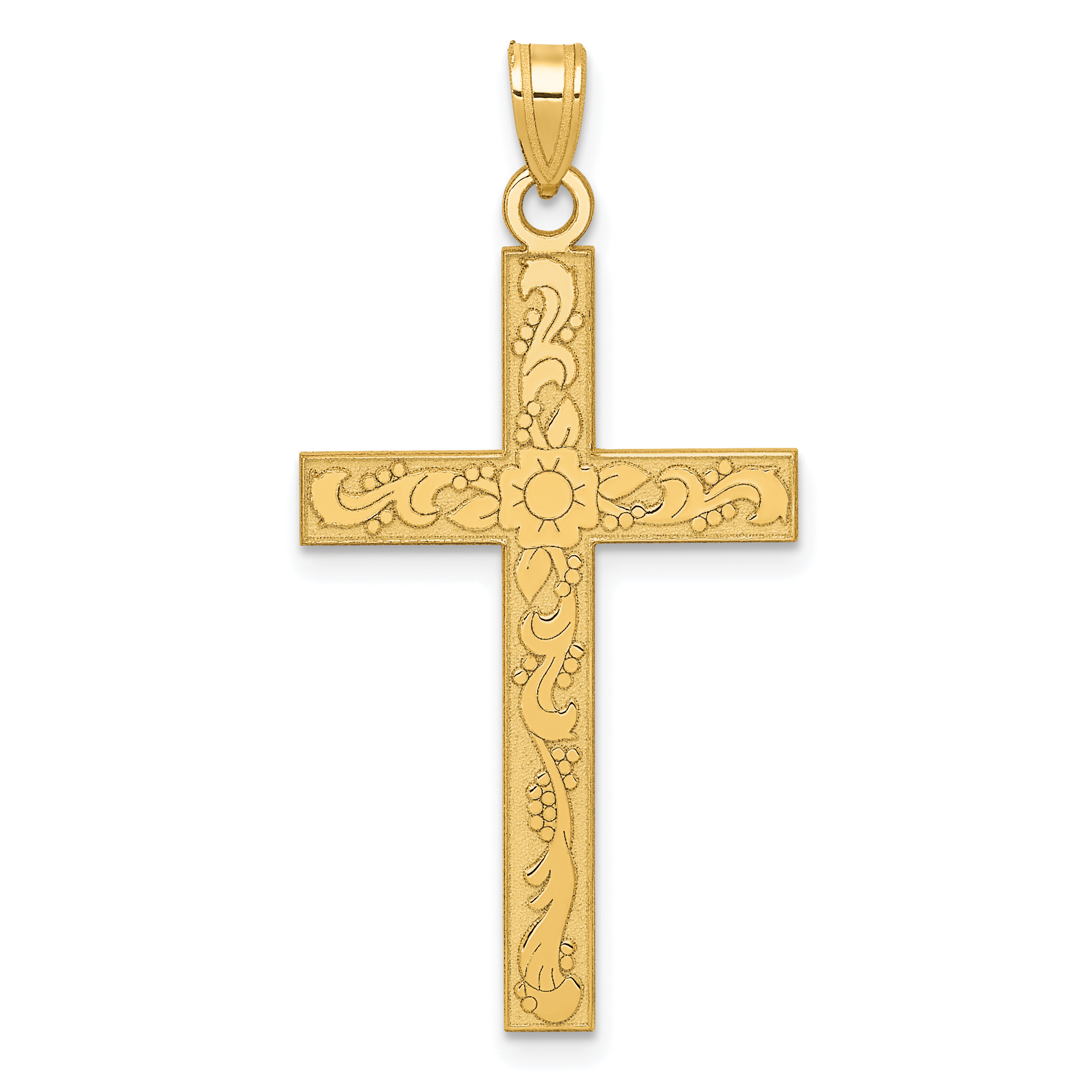 14k Etched Floral Cross Pendant (XR139)
