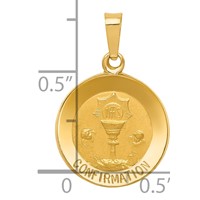 14K Yellow Gold Polished and Satin Hollow Confirmation Medal Round Pendant view 3
