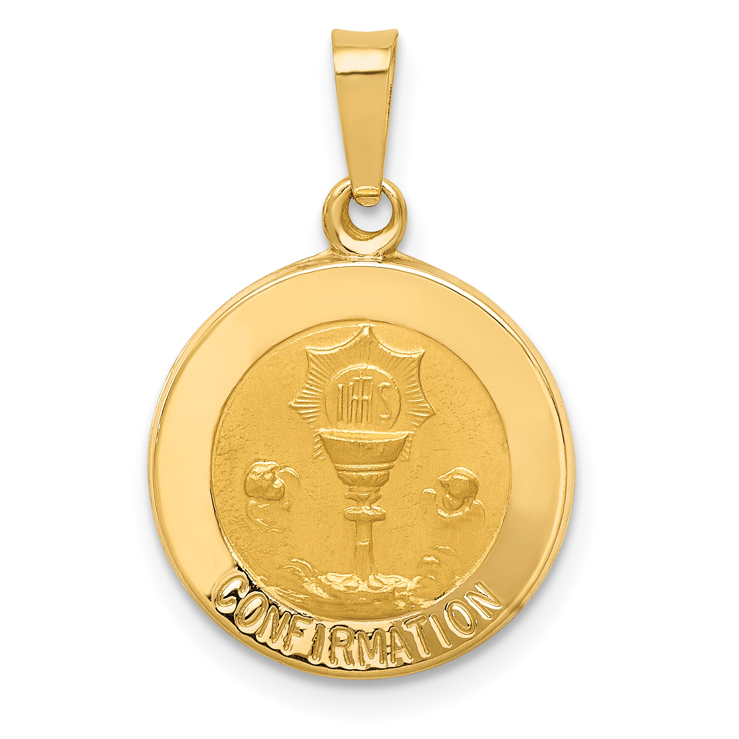 14k Polished and Satin Confirmation Medal Hollow Pendant (XR1392)
