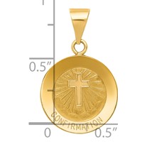 14K Yellow Gold Polished and Satin Hollow Confirmation Charm with Cross view 3