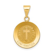 14K Yellow Gold Polished and Satin Hollow Confirmation Charm with Cross view 1