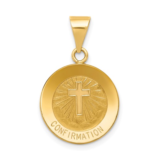 14K Yellow Gold Polished and Satin Hollow Confirmation Charm with Cross