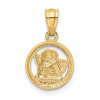 14K and White Rhodium Diamond-cut Cherub in Circle Pendant view 4