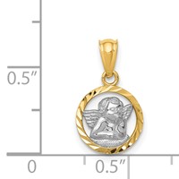 14K and White Rhodium Diamond-cut Cherub in Circle Pendant view 3