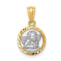 14K and White Rhodium Diamond-cut Cherub in Circle Pendant view 1