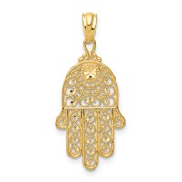 14K Yellow Gold Hamsa Hand of God Filigree Pendant view 1