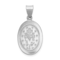 14K White Gold Polished and Satin Hollow Miraculous Medal Oval Pendant view 3