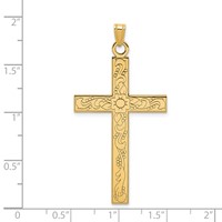 14K Etched Floral Design Cross Pendant view 3