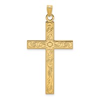 14K Etched Floral Design Cross Pendant view 1