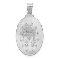 14K White Gold Polished and Satin Hollow Miraculous Medal Oval Pendant view 3