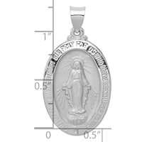 14K White Gold Polished and Satin Hollow Miraculous Medal Oval Pendant view 4