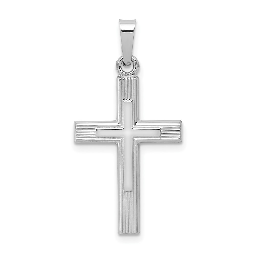 14K White Gold Brushed and Polished Latin Cross Pendant