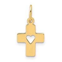 14K Yellow Gold Polished Cross Pendant with Heart view 1