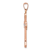 14K Rose Gold and White Rhodium Fleur De Lis Cross Pendant view 2