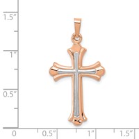 14K Rose Gold and White Rhodium Fleur De Lis Cross Pendant view 3