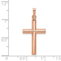 14K Rose Gold Brushed and Polished Hollow Cross Pendant view 3