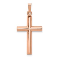 14K Rose Gold Brushed and Polished Hollow Cross Pendant view 1