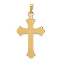 14K Yellow Gold Textured and Polished Fleur De Lis Cross Pendant view 4