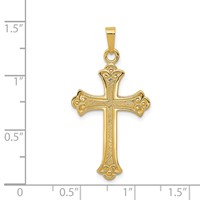 14K Yellow Gold Textured and Polished Fleur De Lis Cross Pendant view 3