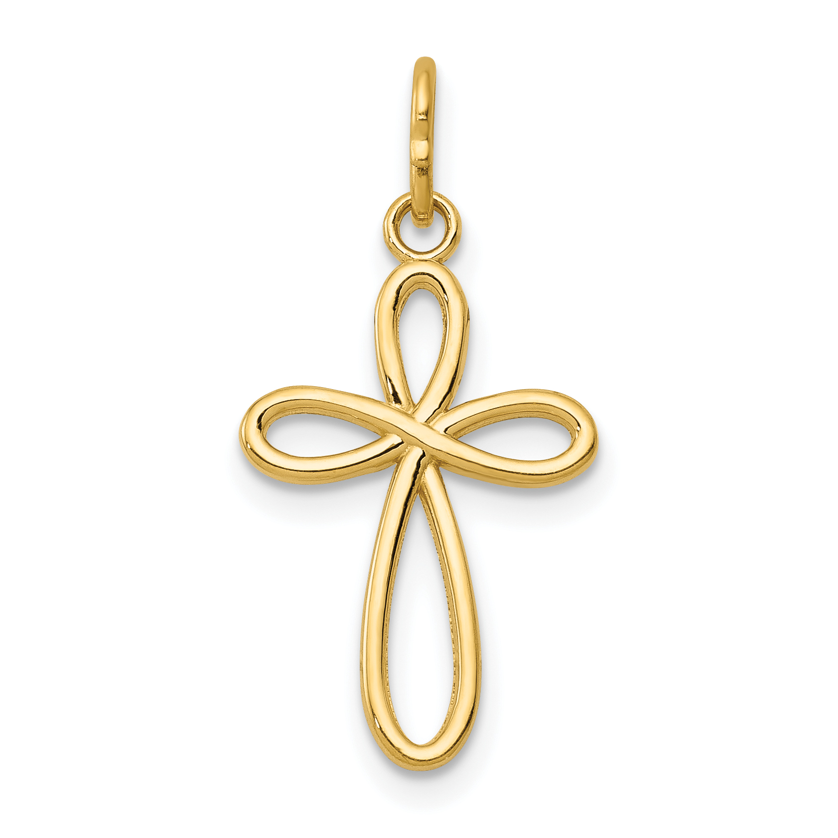 14k Gold Polished Small Ribbon Cross Pendant (XR1451)