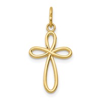 14K Yellow Gold Polished Small Ribbon Cross Pendant view 1