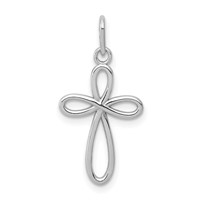 14K White Gold Polished Small Ribbon Cross Pendant view 1