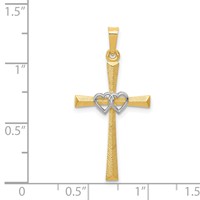 14K Two-tone Textured and Polished Latin Cross Pendant with Hearts view 3