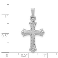 14K White Gold Textured and Polished Fleur De Lis Cross Pendant view 3