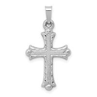 14K White Gold Textured and Polished Fleur De Lis Cross Pendant view 1