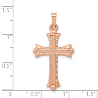 14K Rose Gold Brushed and Polished Fleur De Lis Cross Pendant view 3
