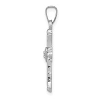 14K White Gold Diamond Fleur De Lis Cross Pendant with Heart view 2